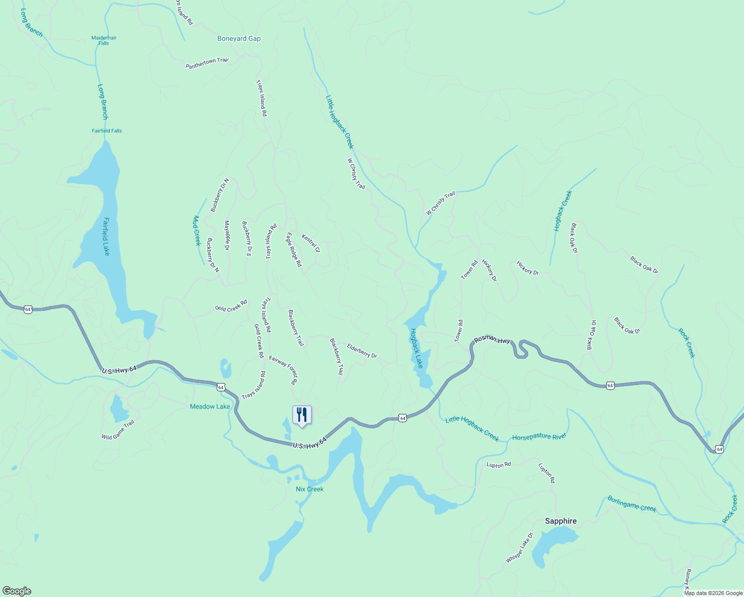 map of restaurants, bars, coffee shops, grocery stores, and more near 34 Holly Forest Court in Sapphire