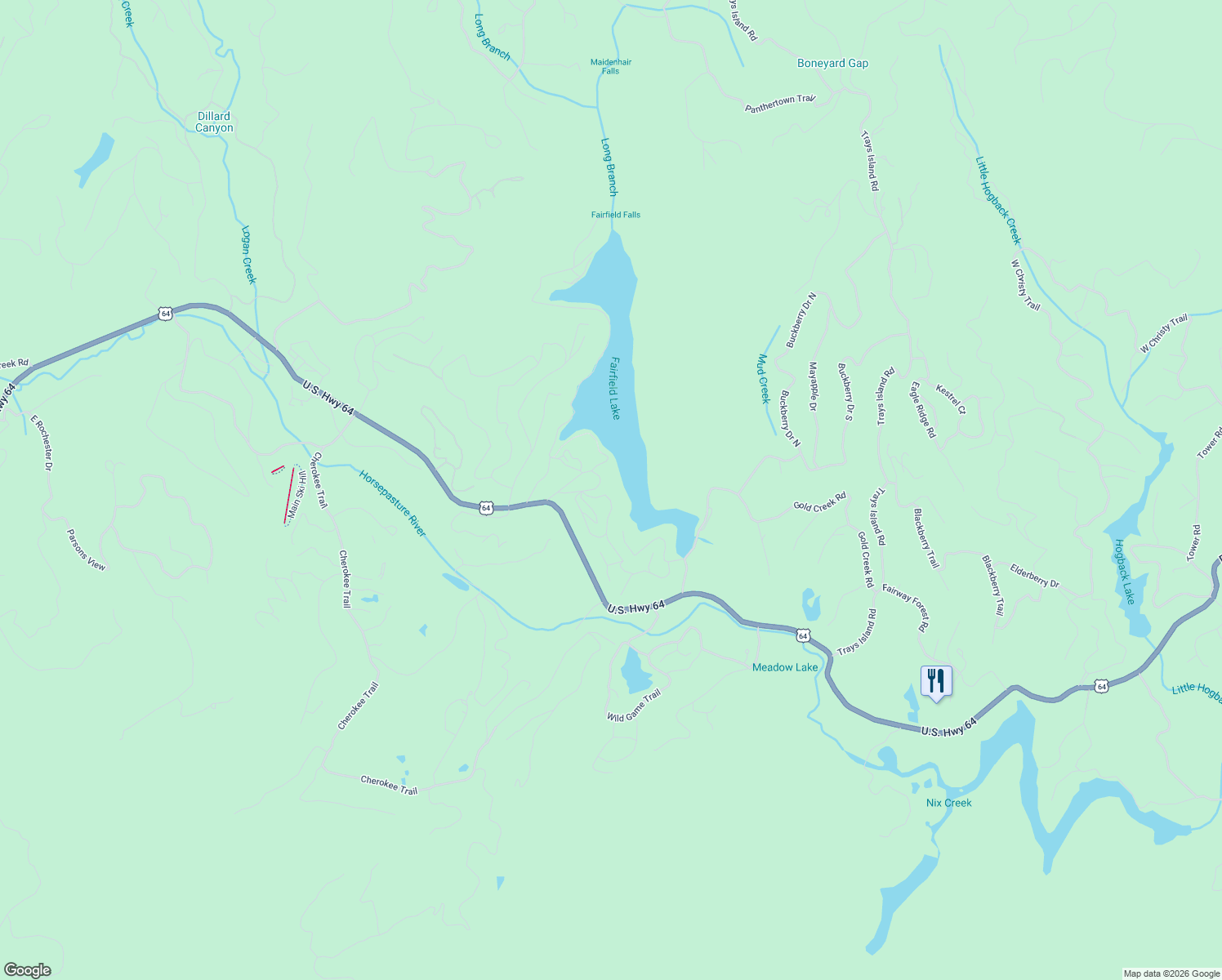 map of restaurants, bars, coffee shops, grocery stores, and more near 125 Overlook Road in Sapphire