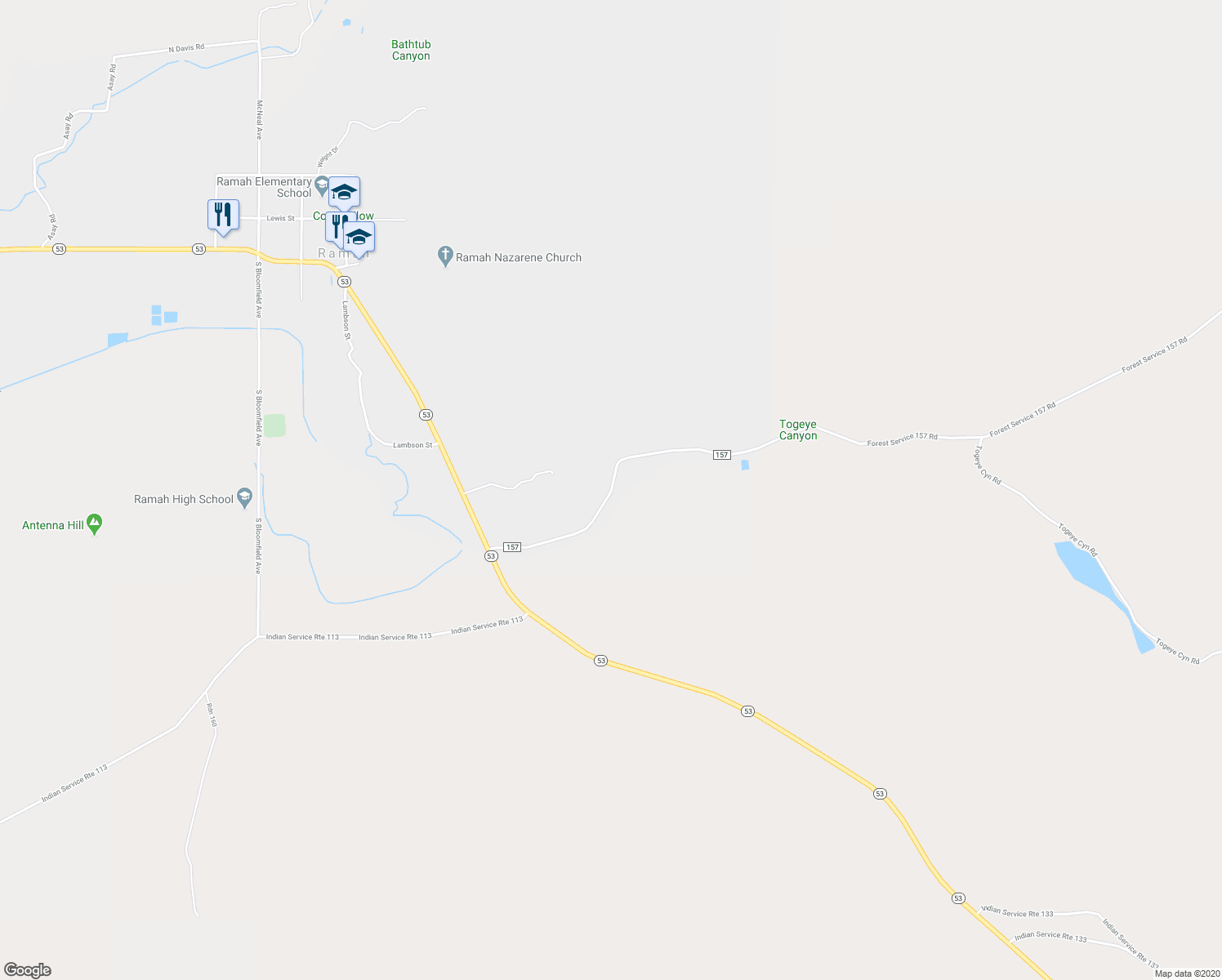 map of restaurants, bars, coffee shops, grocery stores, and more near Timberlake Road in Ramah