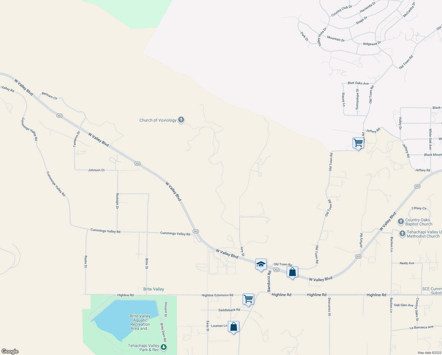 map of restaurants, bars, coffee shops, grocery stores, and more near 20570 Jury Ranch Drive in Tehachapi