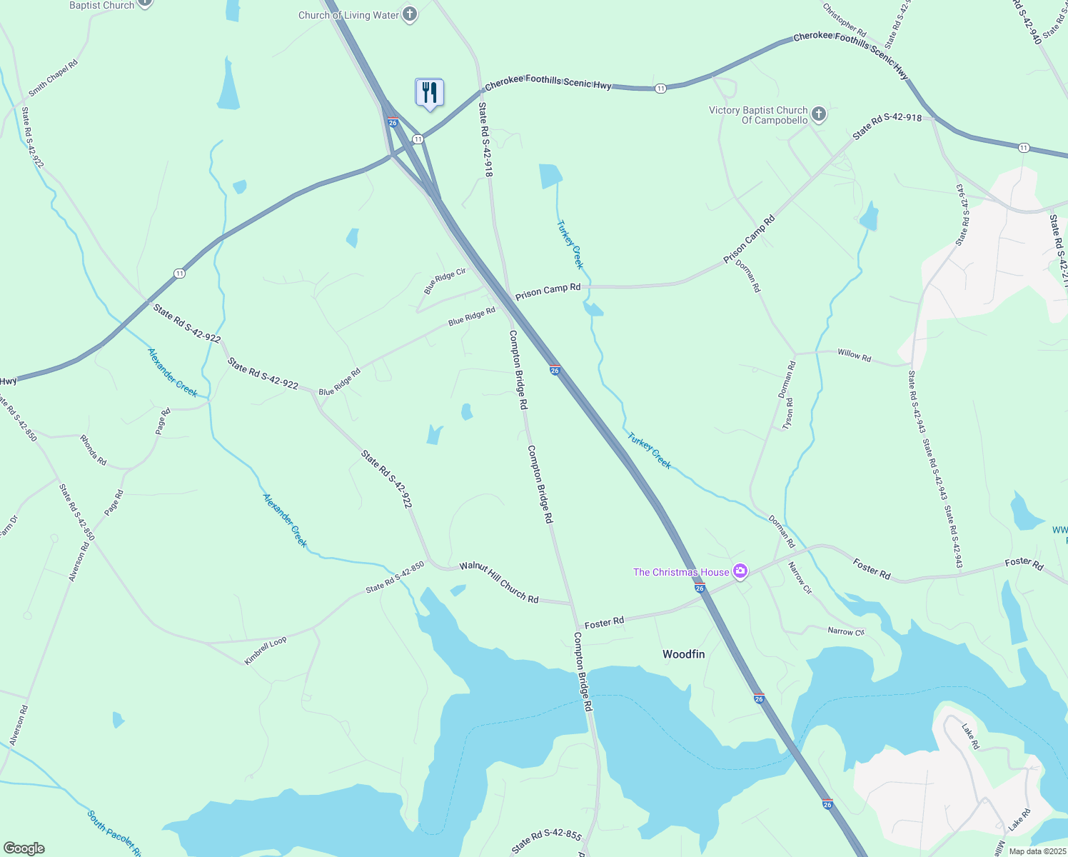 map of restaurants, bars, coffee shops, grocery stores, and more near 3890 Compton Bridge Road in Campobello