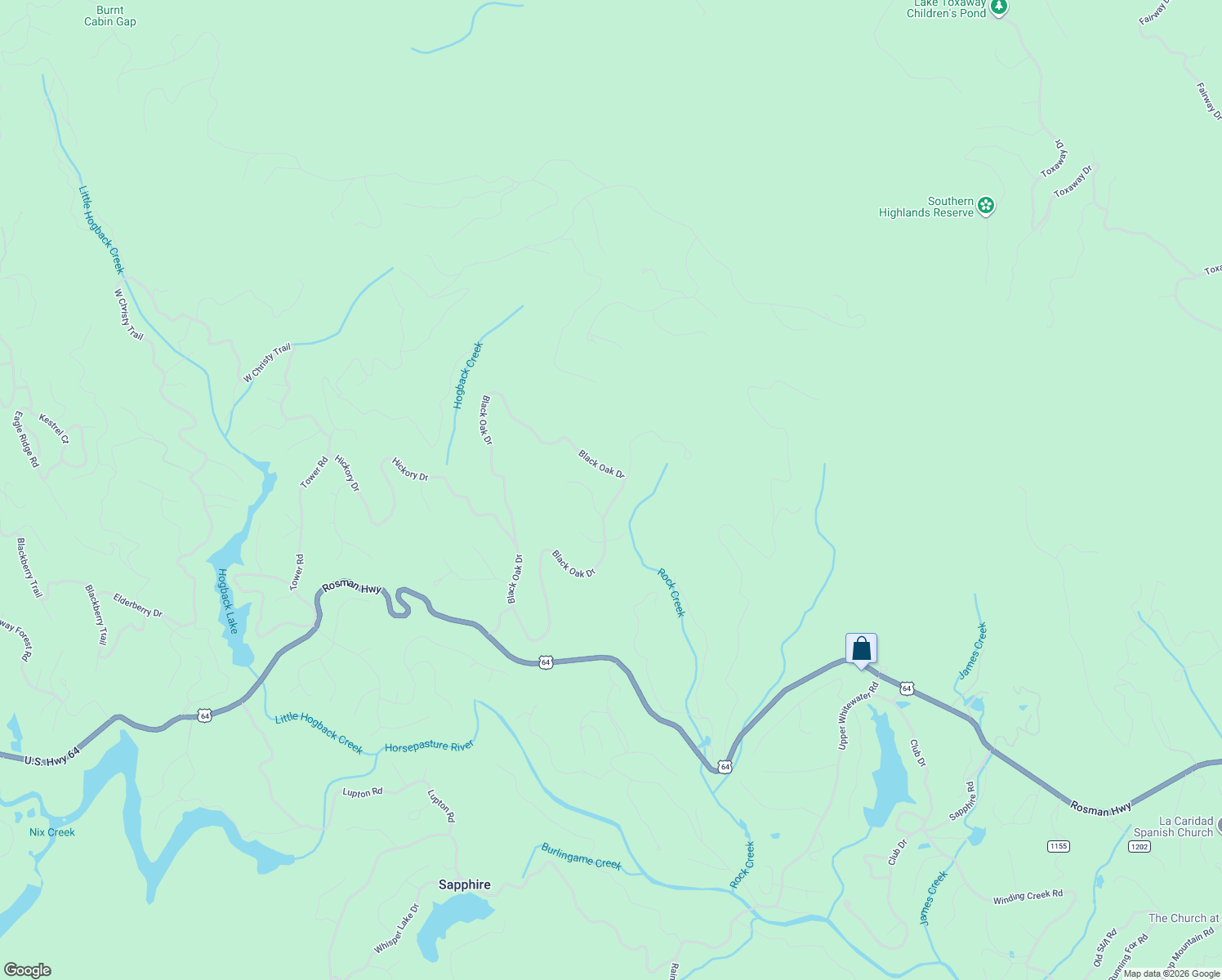 map of restaurants, bars, coffee shops, grocery stores, and more near 1376 Black Oak Drive in Sapphire