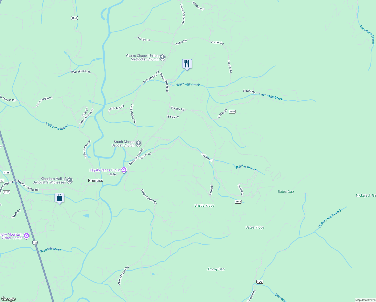 map of restaurants, bars, coffee shops, grocery stores, and more near 1058 Fulcher Road in Franklin