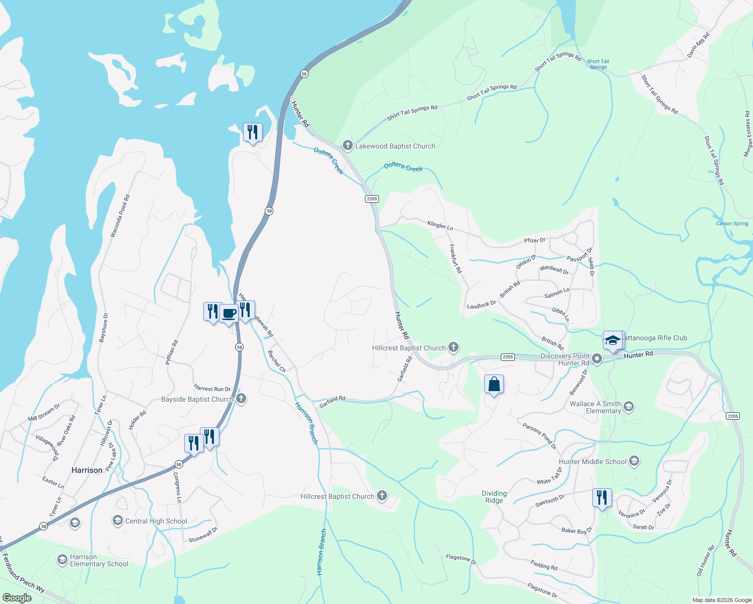 map of restaurants, bars, coffee shops, grocery stores, and more near 6923 Barter Drive in Harrison