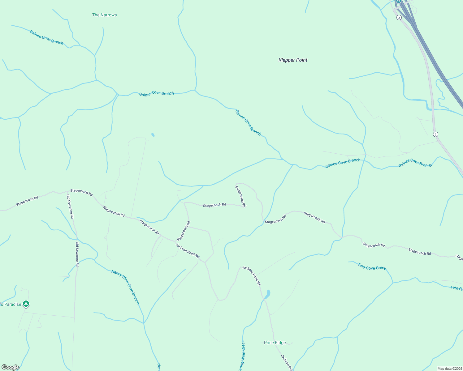 map of restaurants, bars, coffee shops, grocery stores, and more near 2787 Stagecoach Road in Sewanee