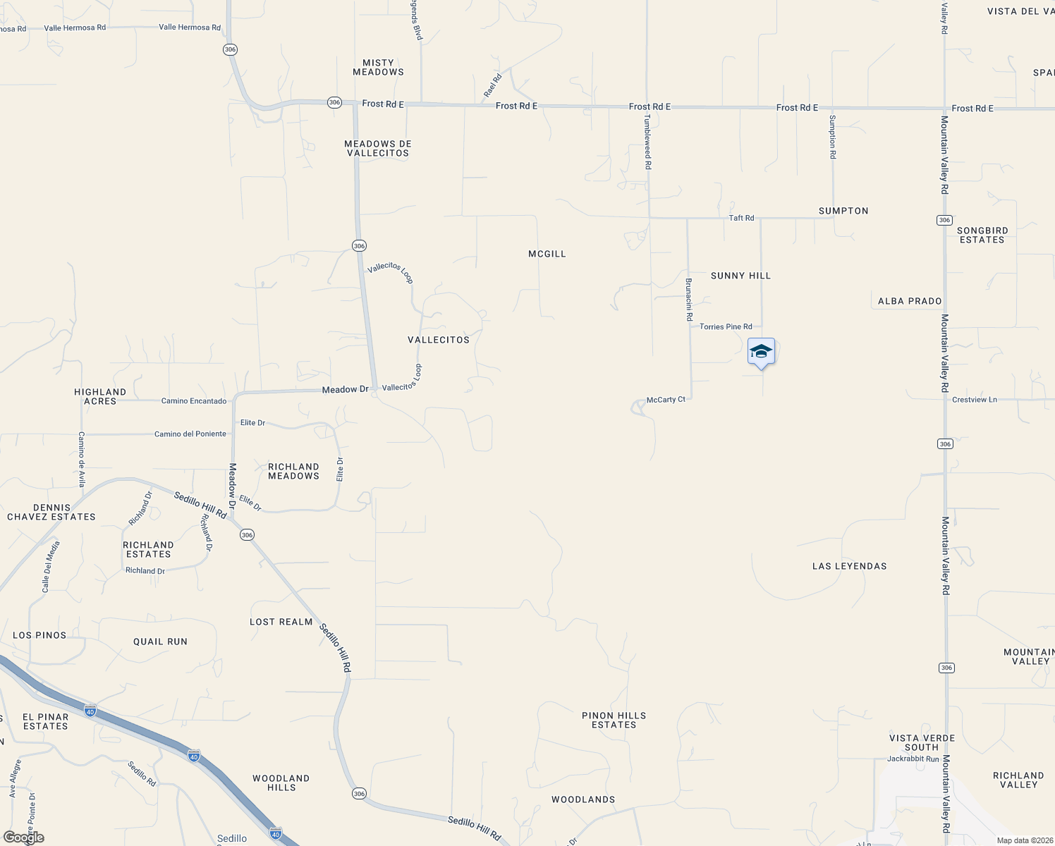 map of restaurants, bars, coffee shops, grocery stores, and more near 96 Kings Road in Sandia Park