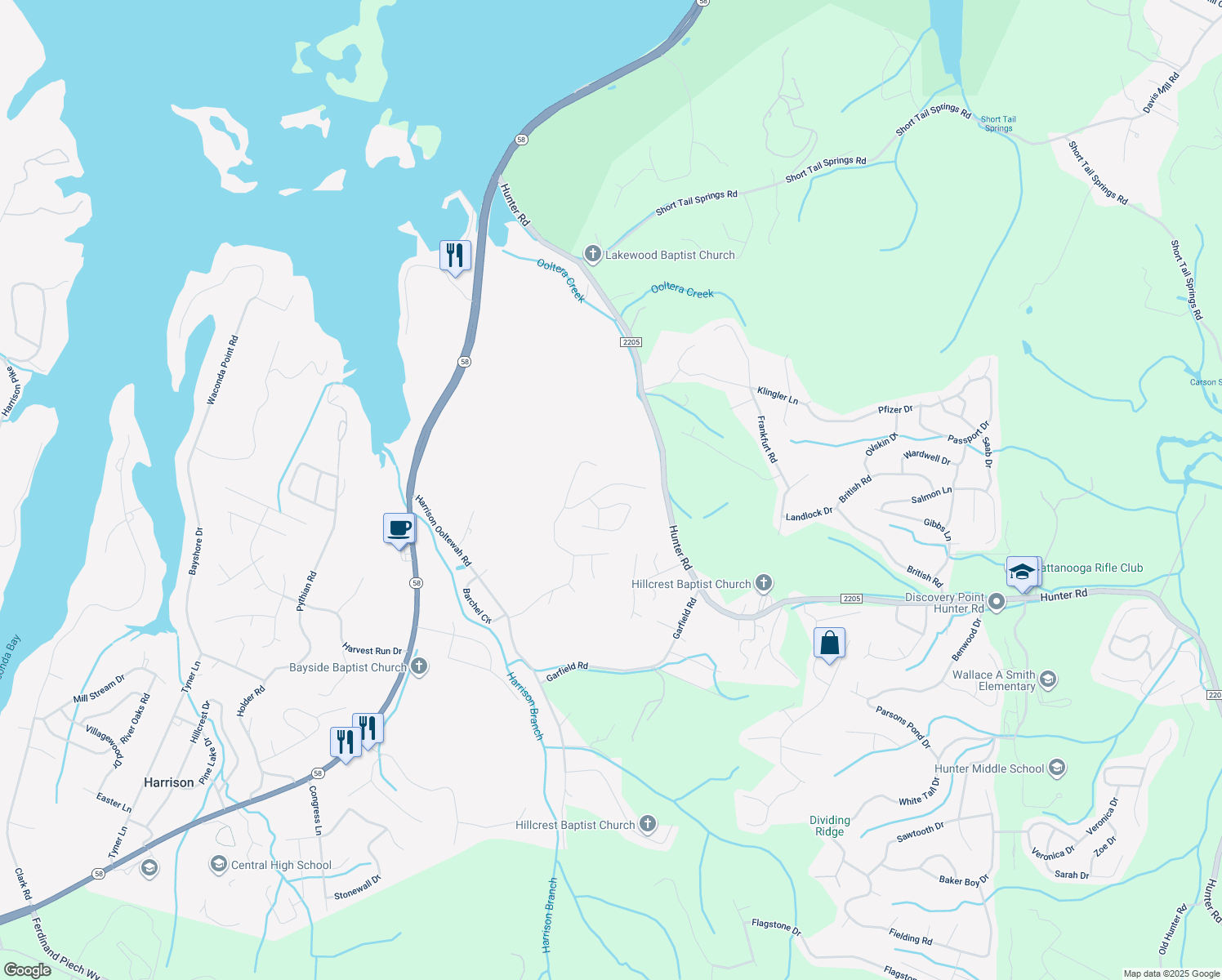 map of restaurants, bars, coffee shops, grocery stores, and more near 7022 Sportsman Drive in Harrison