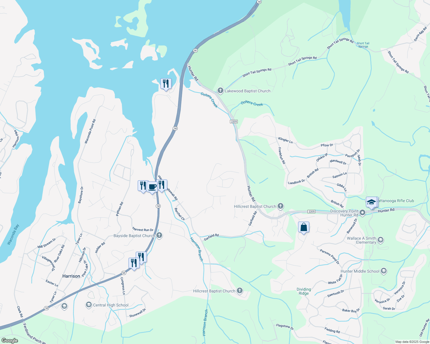 map of restaurants, bars, coffee shops, grocery stores, and more near 6408 Fairest Drive in Harrison