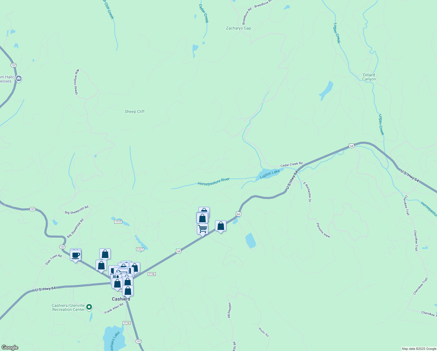 map of restaurants, bars, coffee shops, grocery stores, and more near 357 Wandering Ridge in Glenville