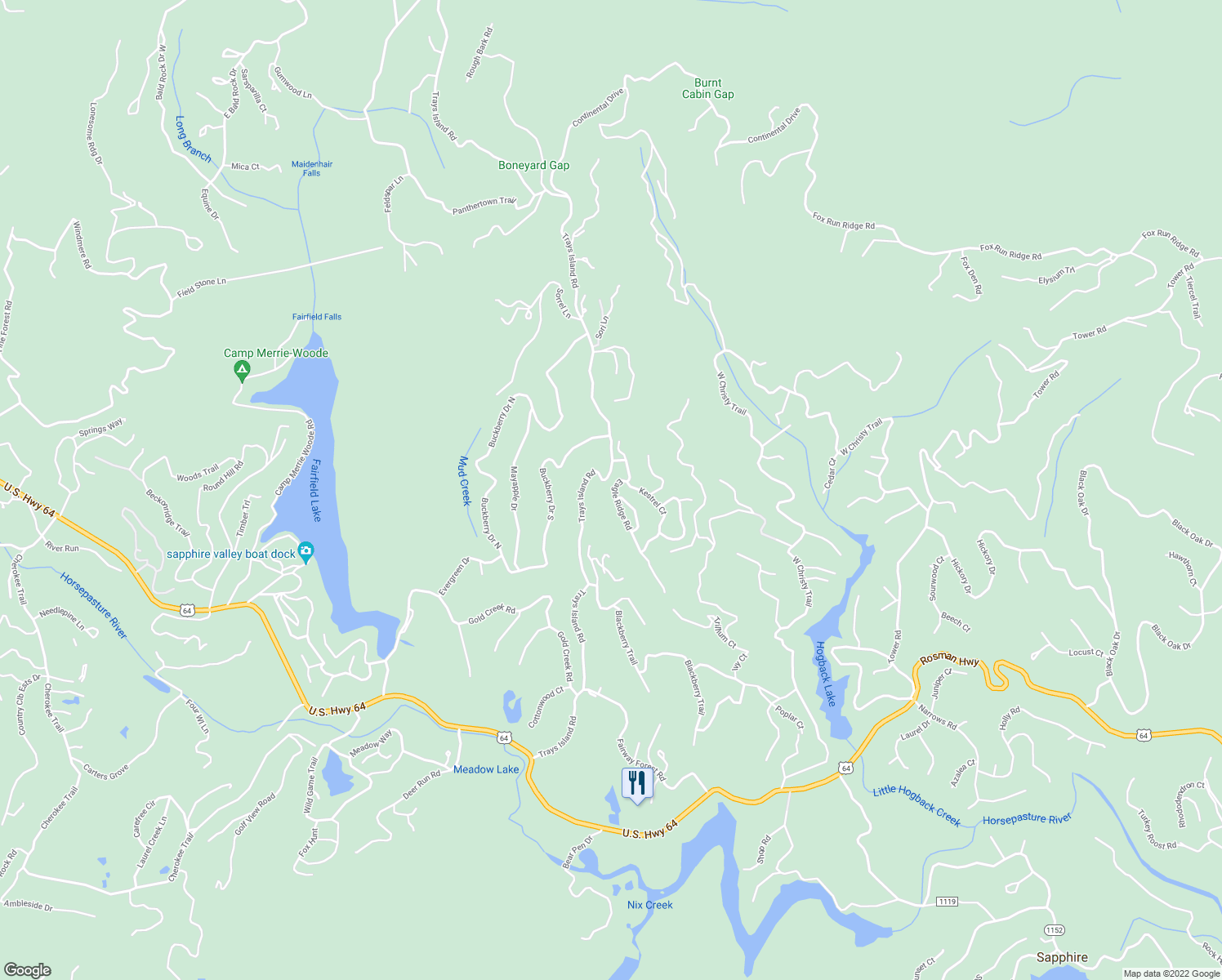 map of restaurants, bars, coffee shops, grocery stores, and more near 42 Kestrel Court in Sapphire