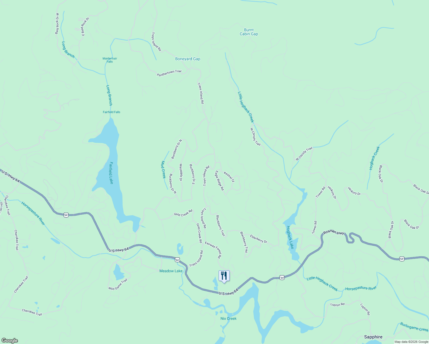 map of restaurants, bars, coffee shops, grocery stores, and more near 42 Kestrel Court in Sapphire
