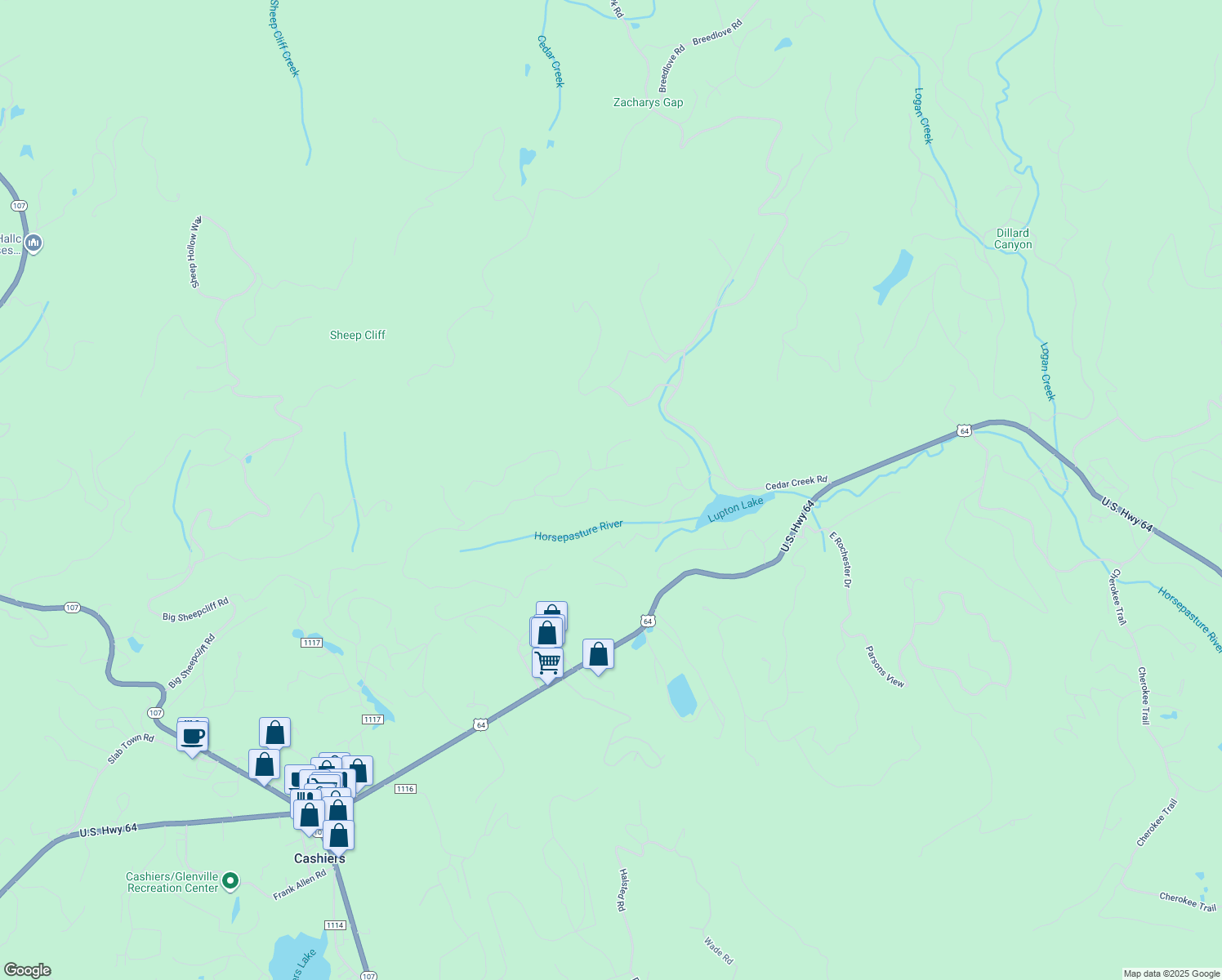 map of restaurants, bars, coffee shops, grocery stores, and more near 357 Wandering Ridge in Glenville