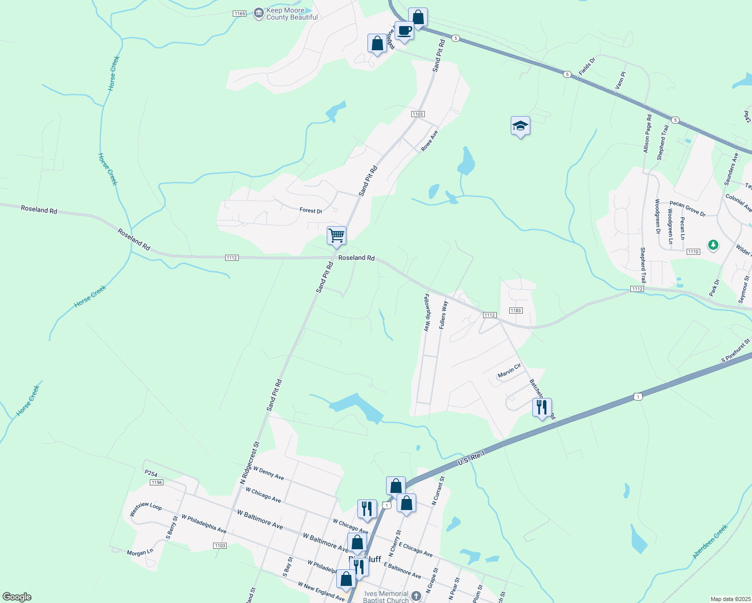 map of restaurants, bars, coffee shops, grocery stores, and more near 292 Spring Meadows Drive in Aberdeen
