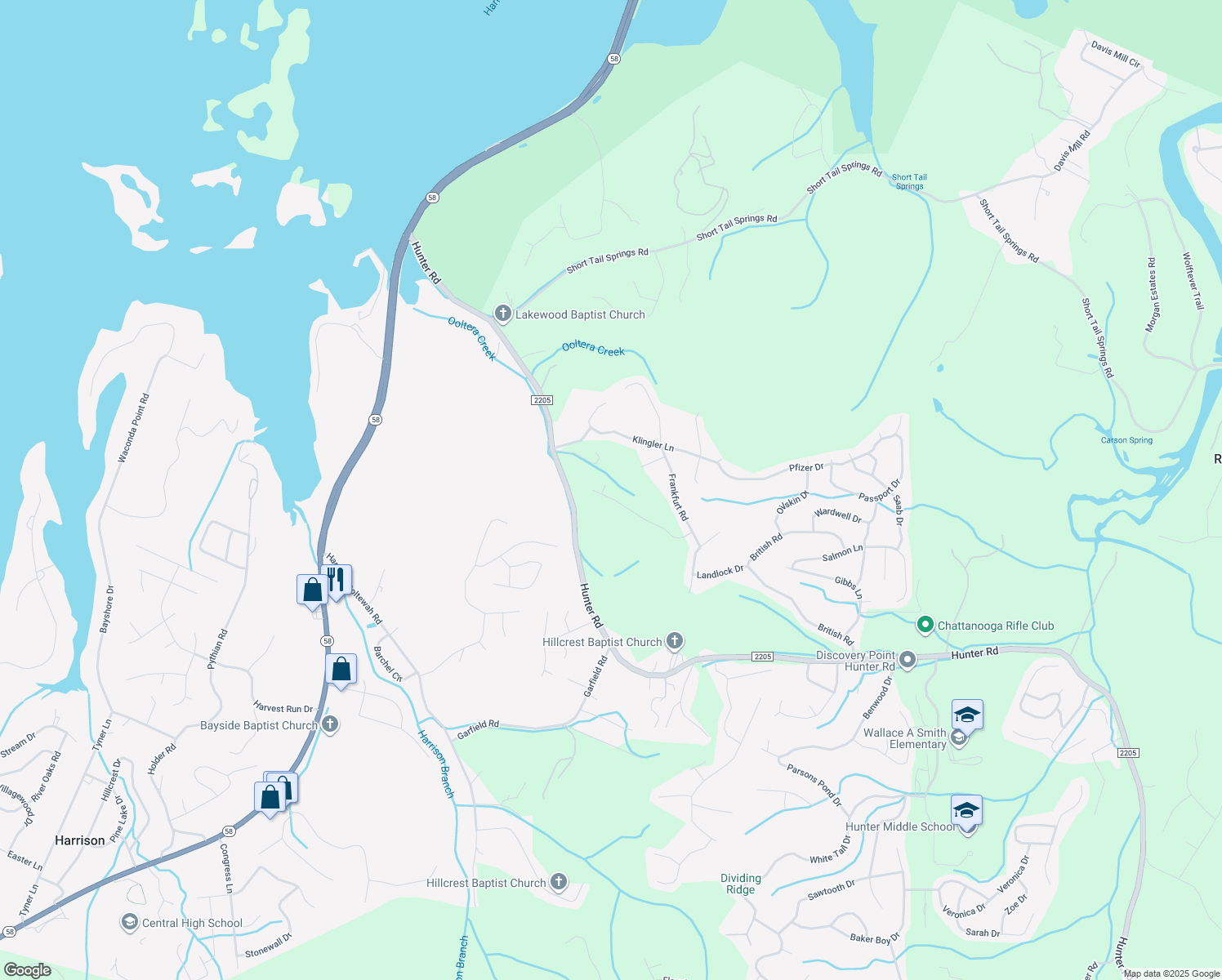map of restaurants, bars, coffee shops, grocery stores, and more near 6972 Edgar Lane in Harrison