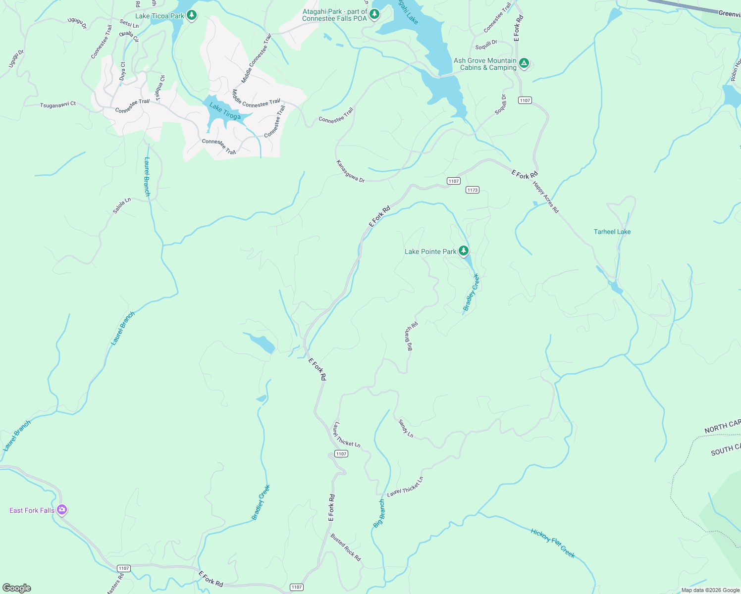 map of restaurants, bars, coffee shops, grocery stores, and more near 2677 East Fork Road in Brevard