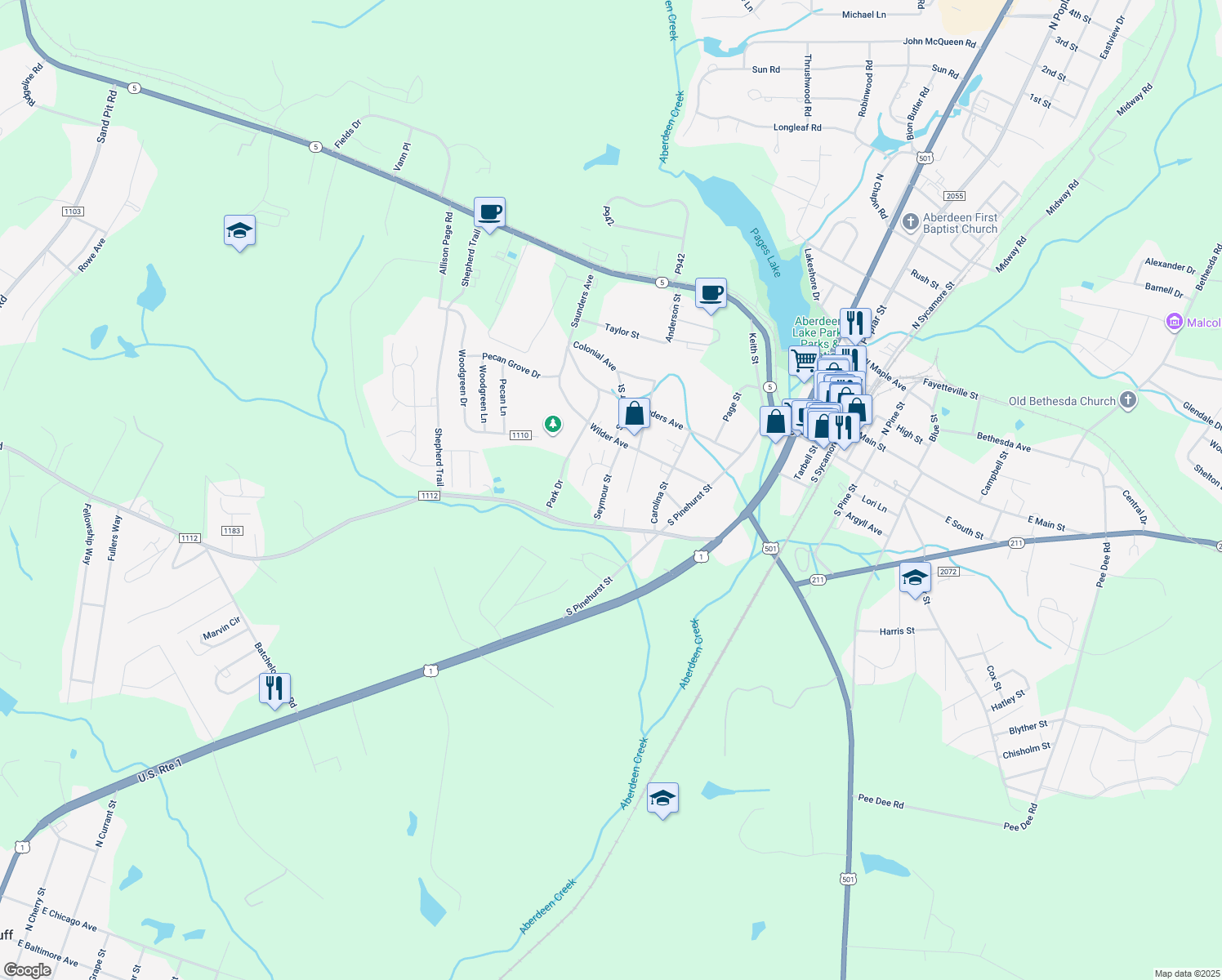 map of restaurants, bars, coffee shops, grocery stores, and more near 607 Seymour Street in Aberdeen