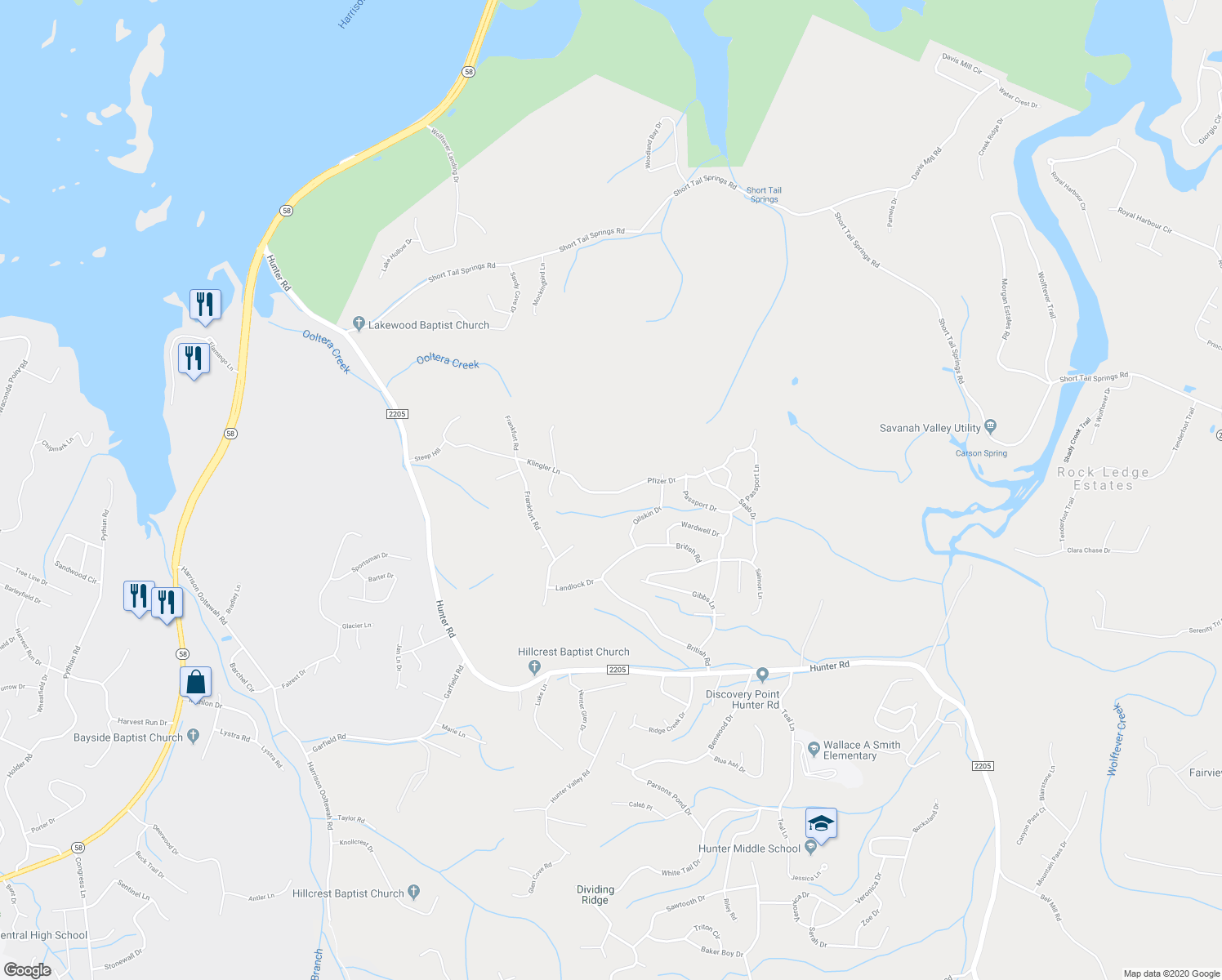 map of restaurants, bars, coffee shops, grocery stores, and more near 7403 Pfizer Drive in Ooltewah