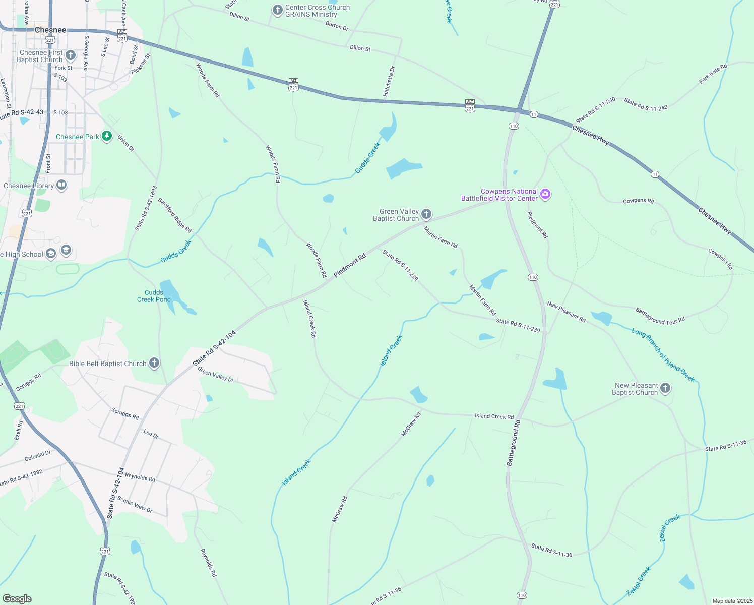 map of restaurants, bars, coffee shops, grocery stores, and more near 1280 Piedmont Rd in Chesnee