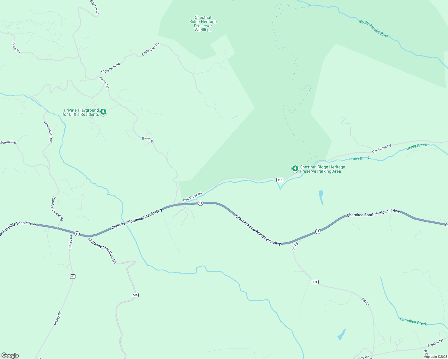 map of restaurants, bars, coffee shops, grocery stores, and more near 2126 Oak Grove Road in Landrum