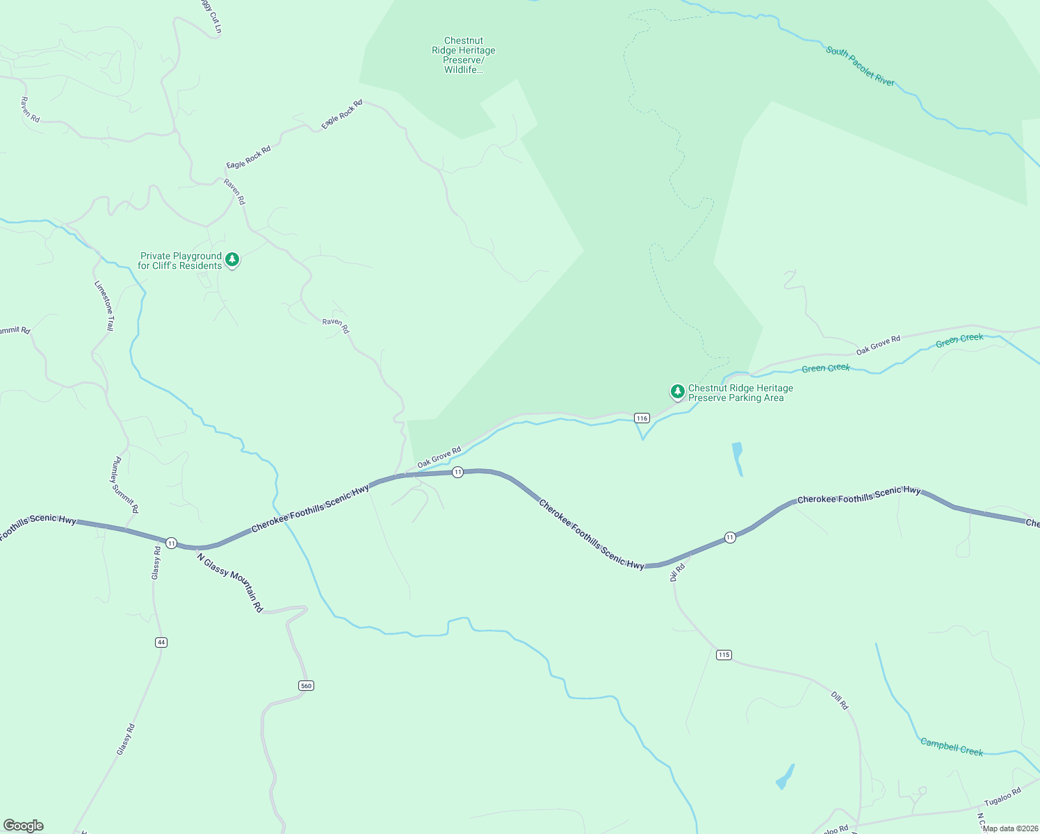 map of restaurants, bars, coffee shops, grocery stores, and more near 2126 Oak Grove Road in Landrum