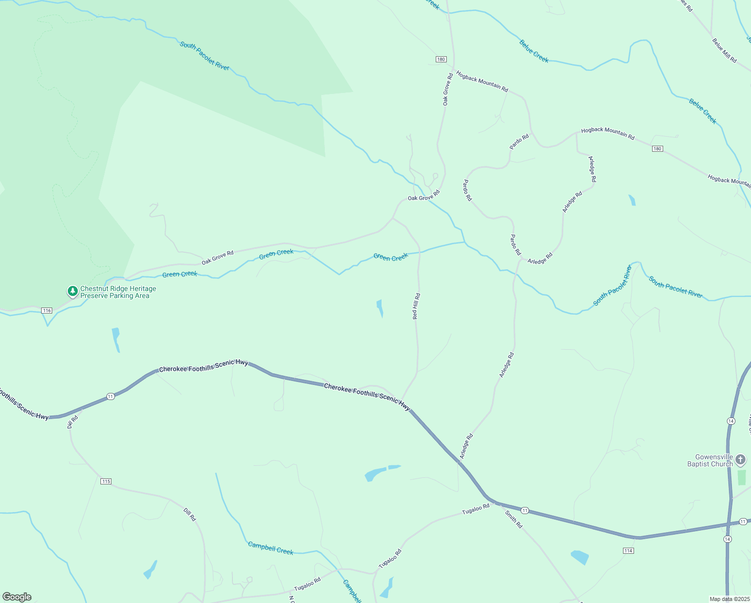 map of restaurants, bars, coffee shops, grocery stores, and more near 229 Red Hill Road in Landrum
