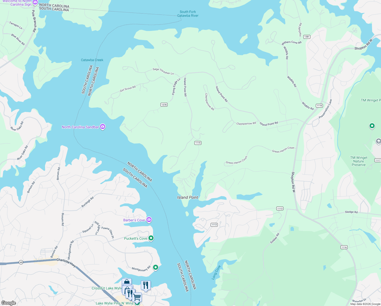 map of restaurants, bars, coffee shops, grocery stores, and more near 8921 Island Point Road in Charlotte