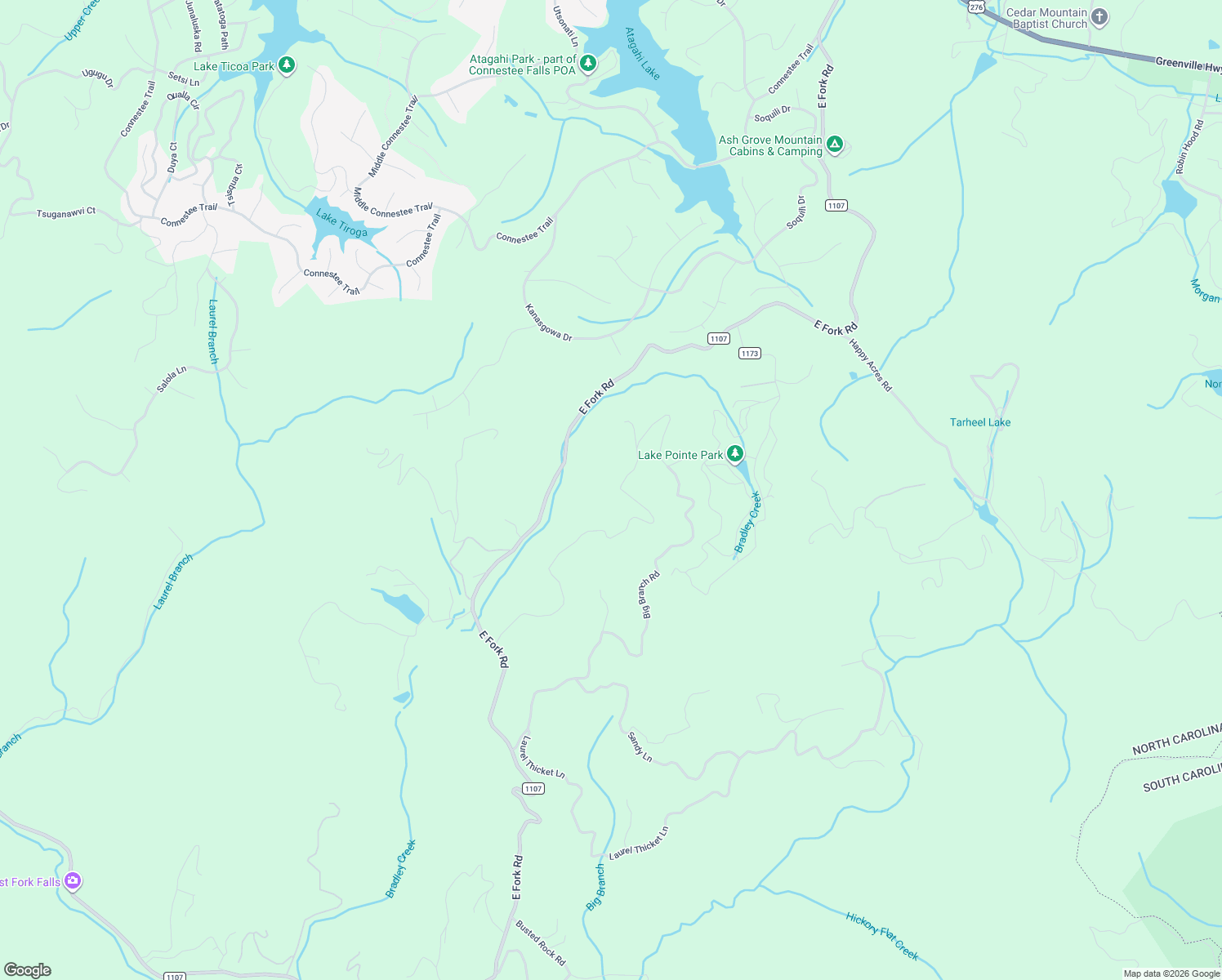 map of restaurants, bars, coffee shops, grocery stores, and more near 2530 East Fork Road in Brevard