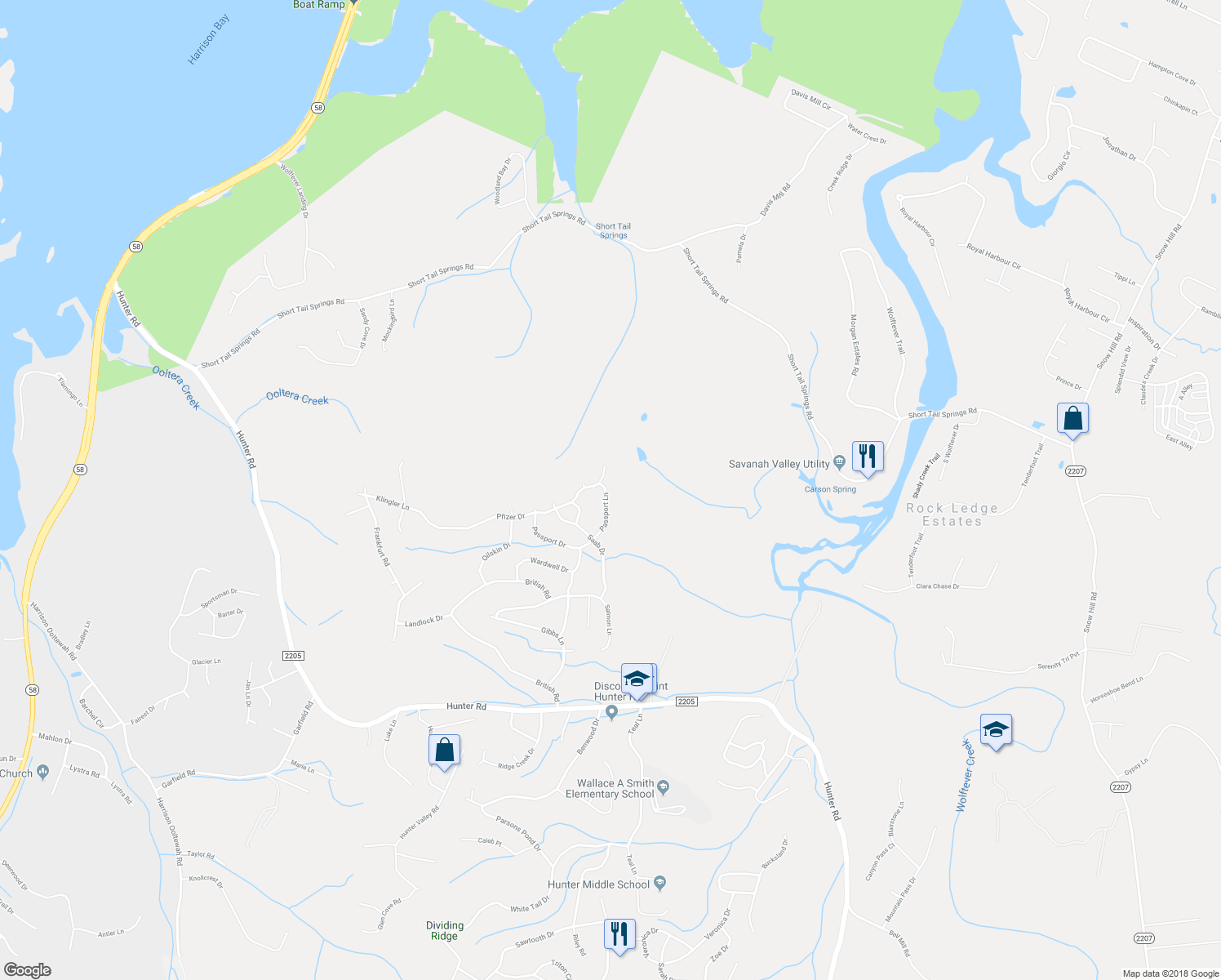 map of restaurants, bars, coffee shops, grocery stores, and more near 7681 Passport Drive in Ooltewah
