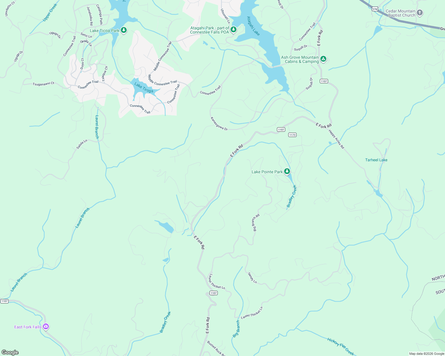 map of restaurants, bars, coffee shops, grocery stores, and more near 2530 East Fork Road in Brevard