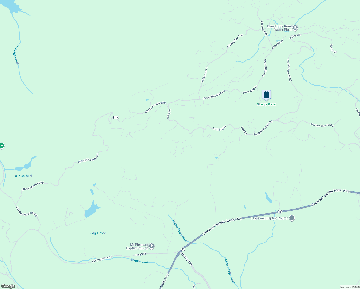 map of restaurants, bars, coffee shops, grocery stores, and more near 101 High Country Way in Landrum