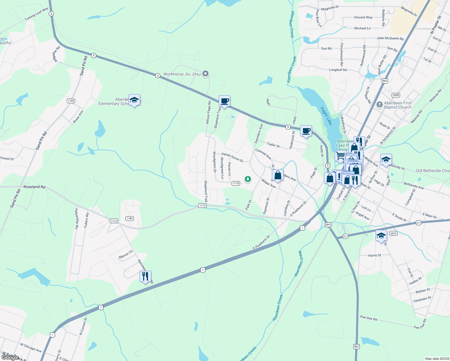 map of restaurants, bars, coffee shops, grocery stores, and more near 235 Woodgreen Lane in Aberdeen