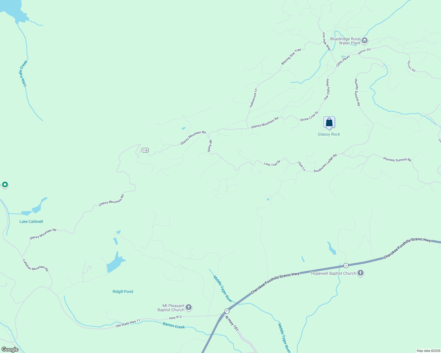 map of restaurants, bars, coffee shops, grocery stores, and more near 101 High Country Way in Landrum