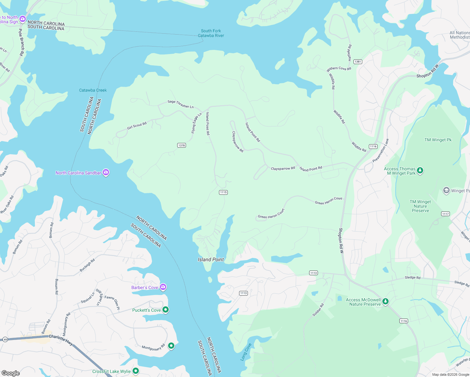 map of restaurants, bars, coffee shops, grocery stores, and more near 9026 Island Point Road in Charlotte