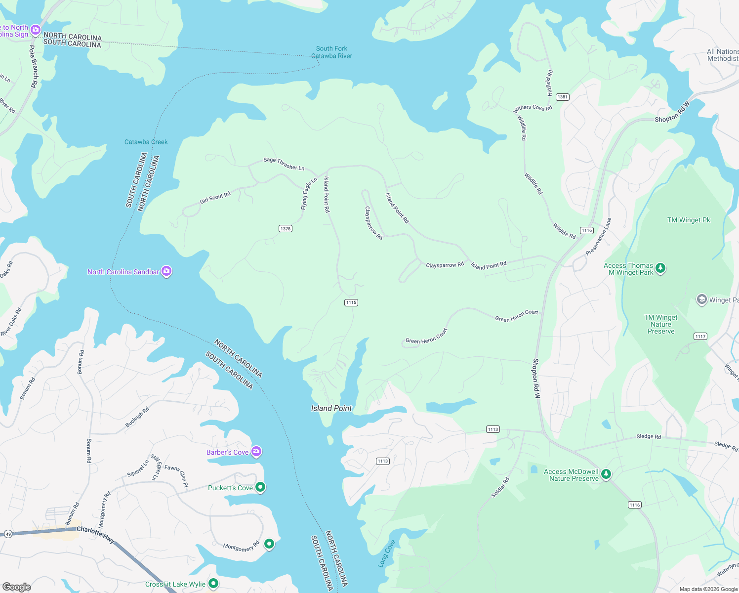 map of restaurants, bars, coffee shops, grocery stores, and more near 9010 Island Point Road in Charlotte
