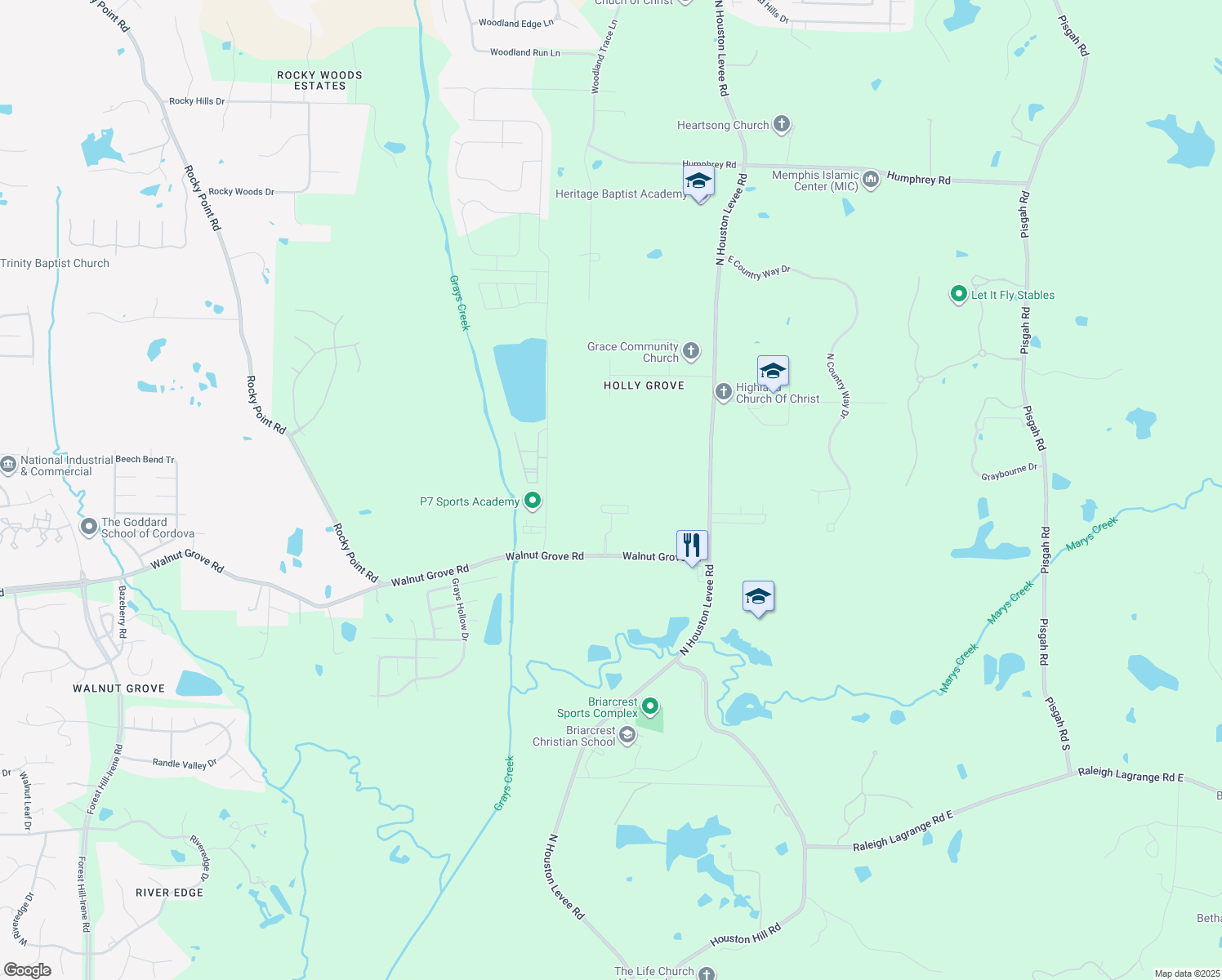 map of restaurants, bars, coffee shops, grocery stores, and more near 9960 Walnut Grove Road in Shelby
