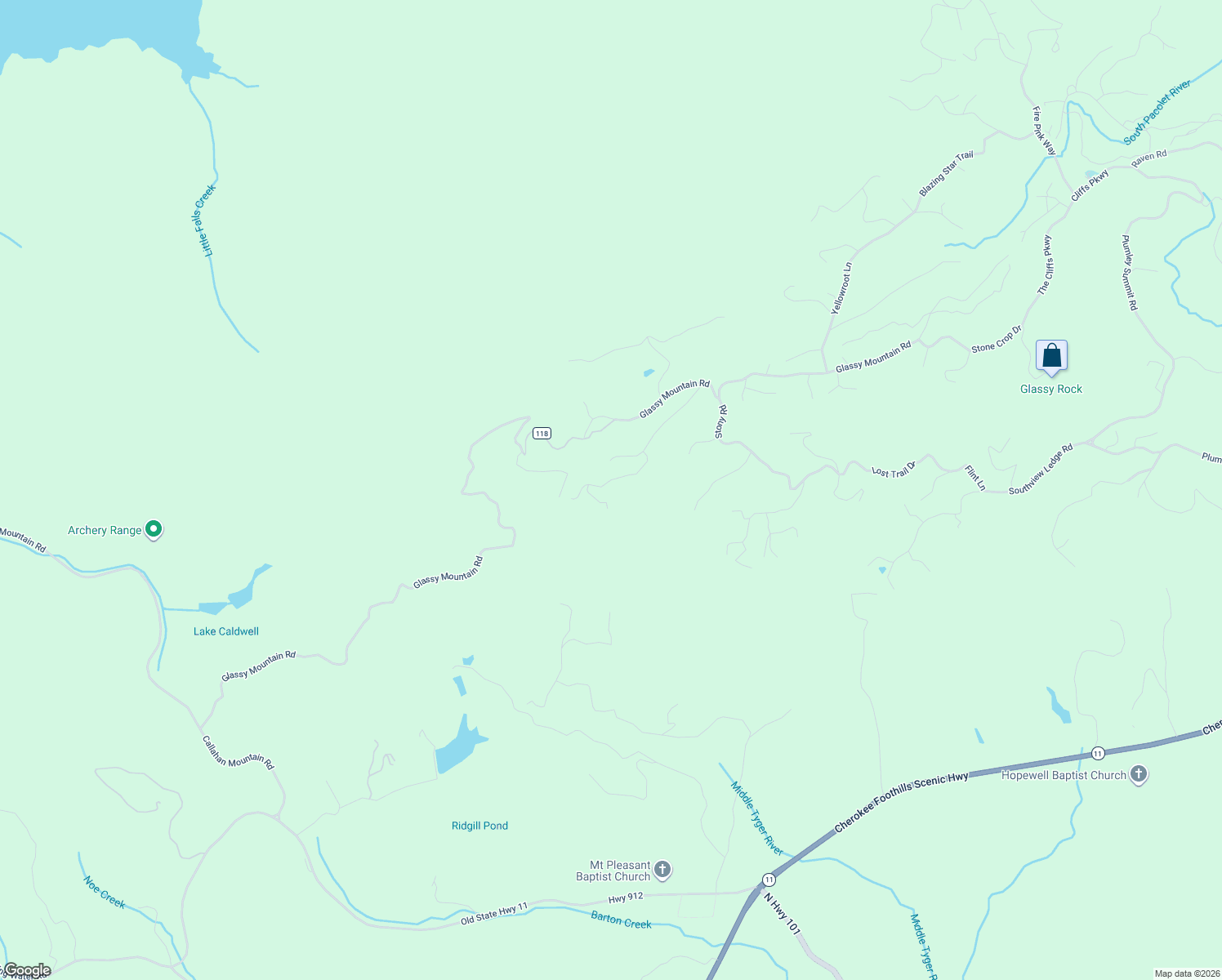 map of restaurants, bars, coffee shops, grocery stores, and more near 613 Western Way in Landrum