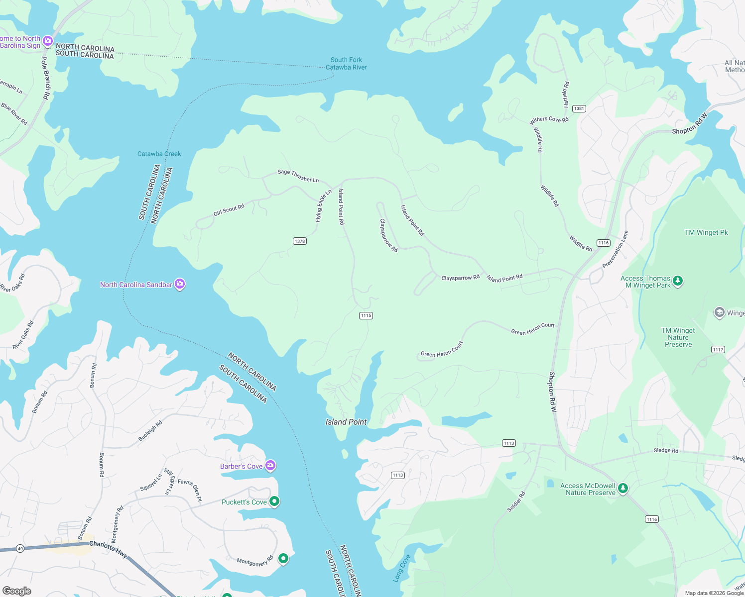 map of restaurants, bars, coffee shops, grocery stores, and more near 9026 Island Point Road in Charlotte