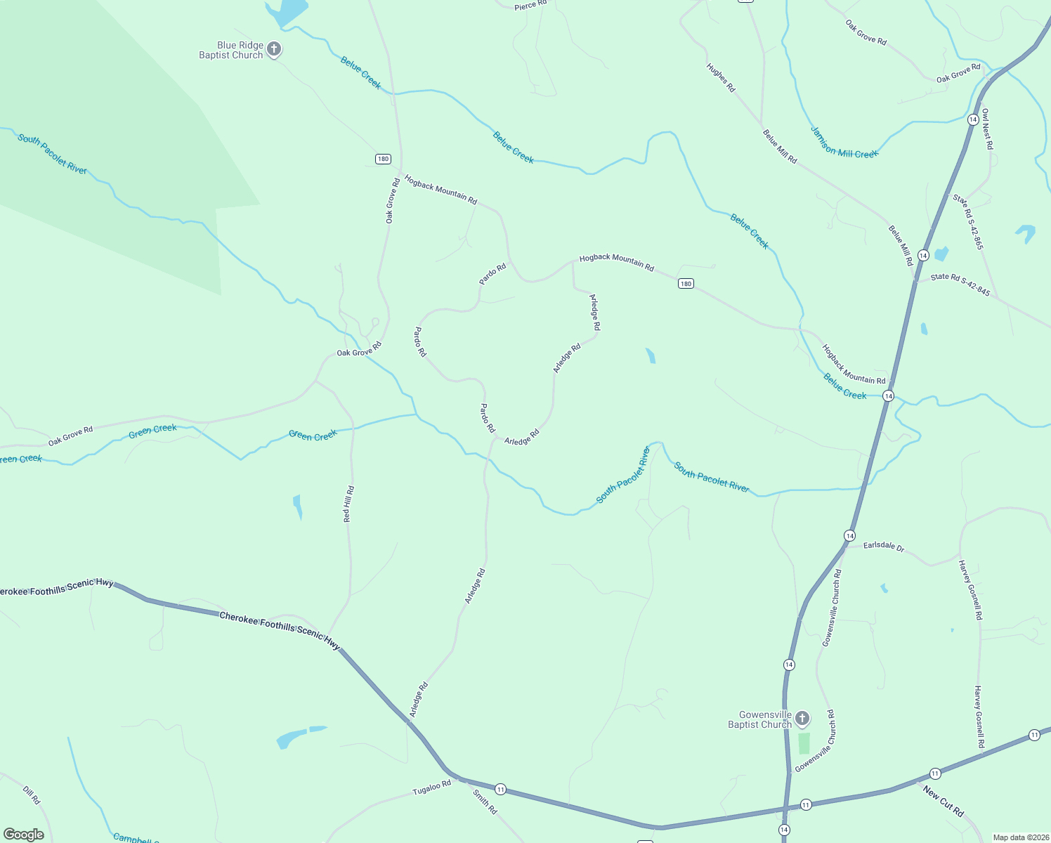 map of restaurants, bars, coffee shops, grocery stores, and more near 609 Arledge Road in Landrum