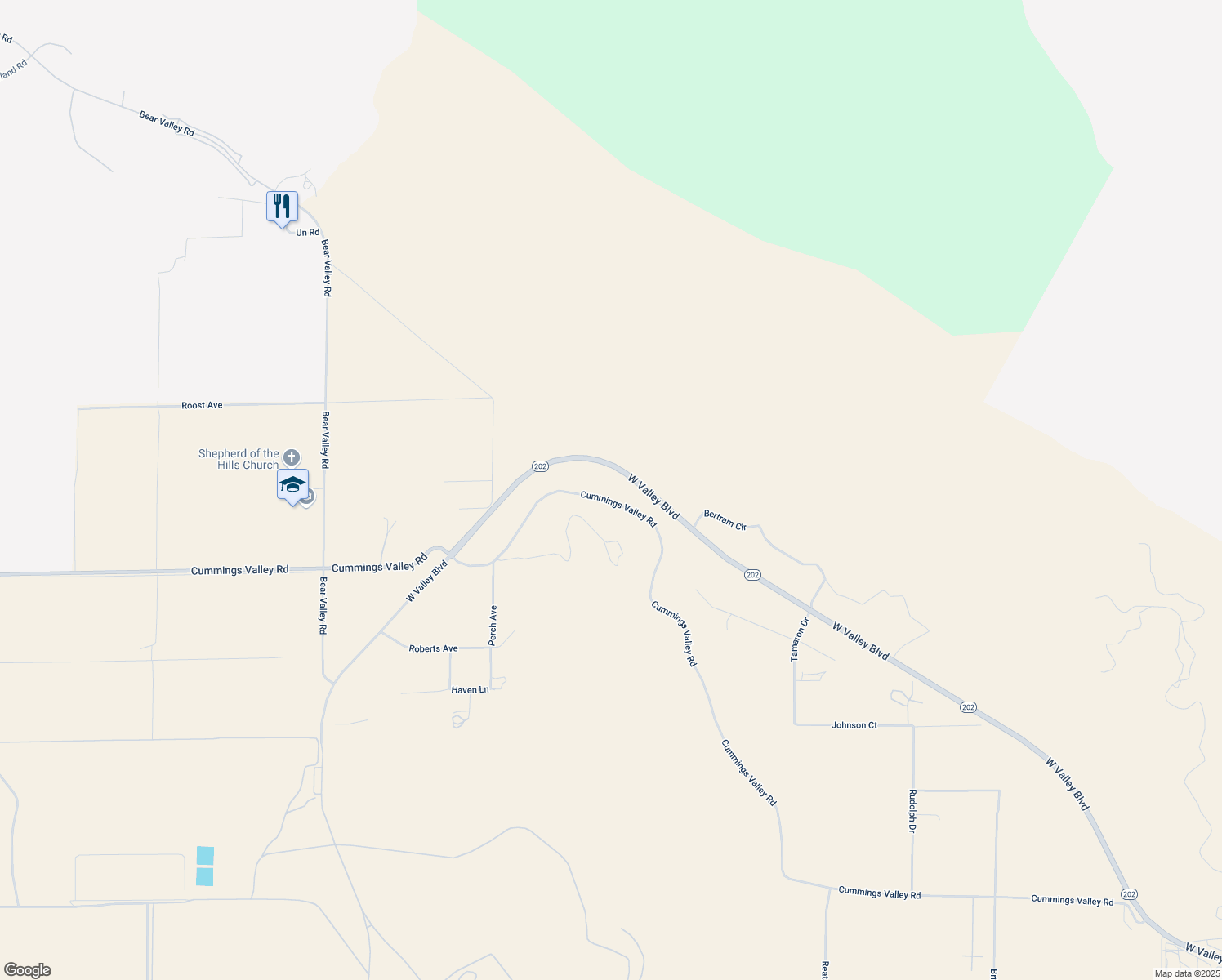 map of restaurants, bars, coffee shops, grocery stores, and more near 24185 Cummings Valley Road in Tehachapi