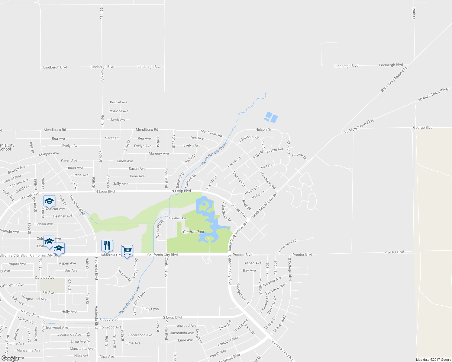map of restaurants, bars, coffee shops, grocery stores, and more near 21620 Garibaldi Court in California City