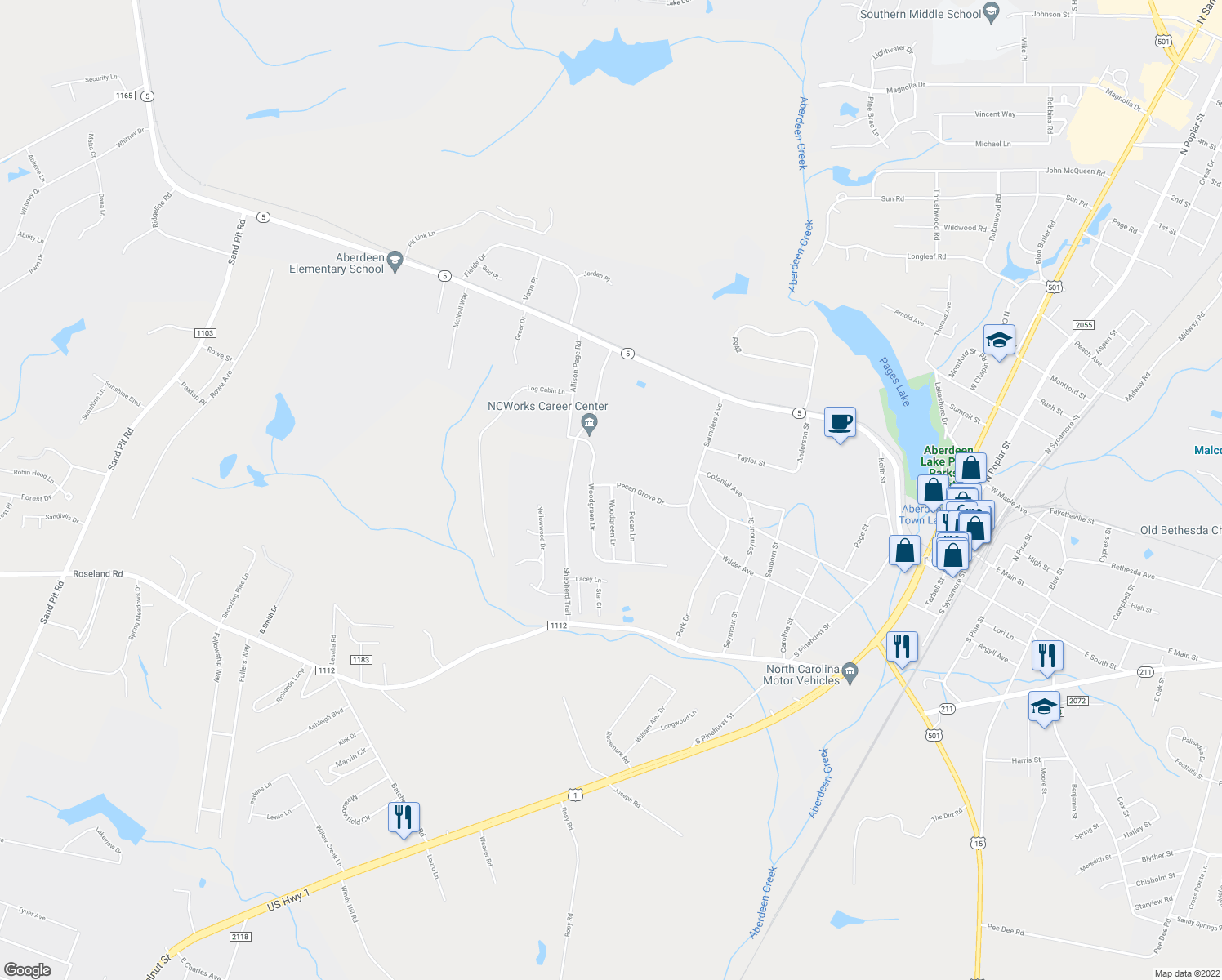 map of restaurants, bars, coffee shops, grocery stores, and more near 100 Woodgreen Lane in Aberdeen