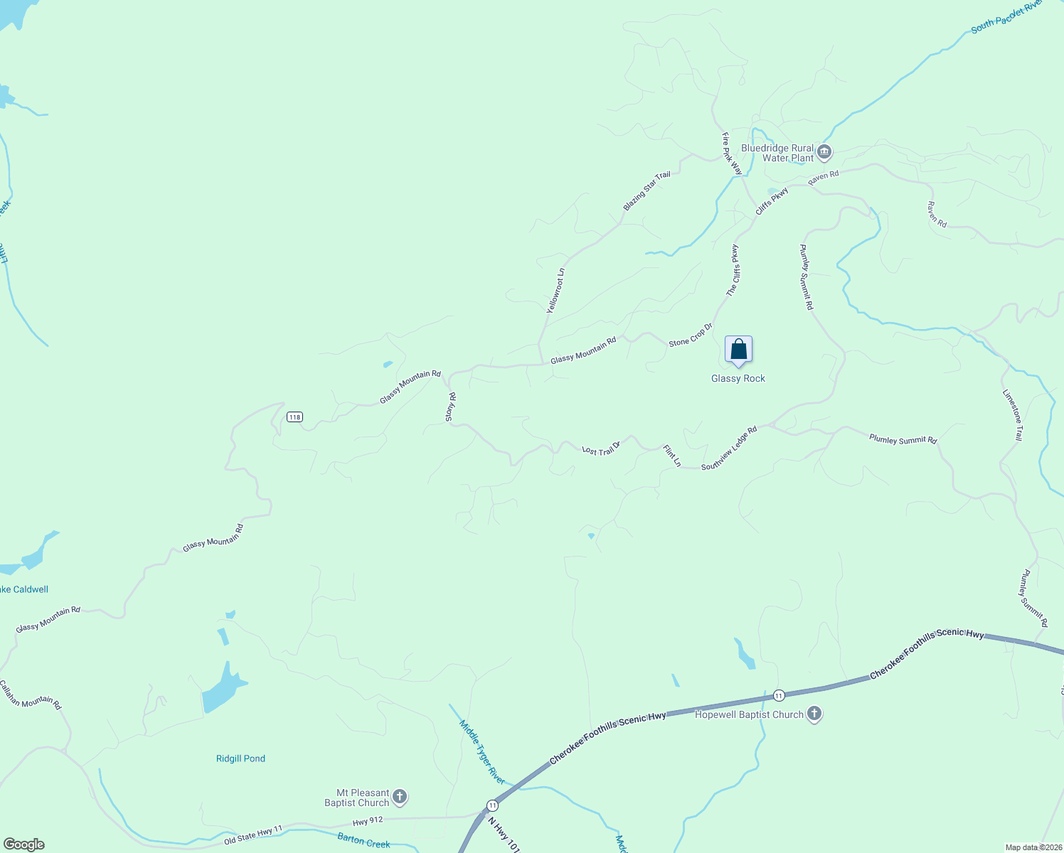 map of restaurants, bars, coffee shops, grocery stores, and more near 10 Spring Creek Tr in Landrum