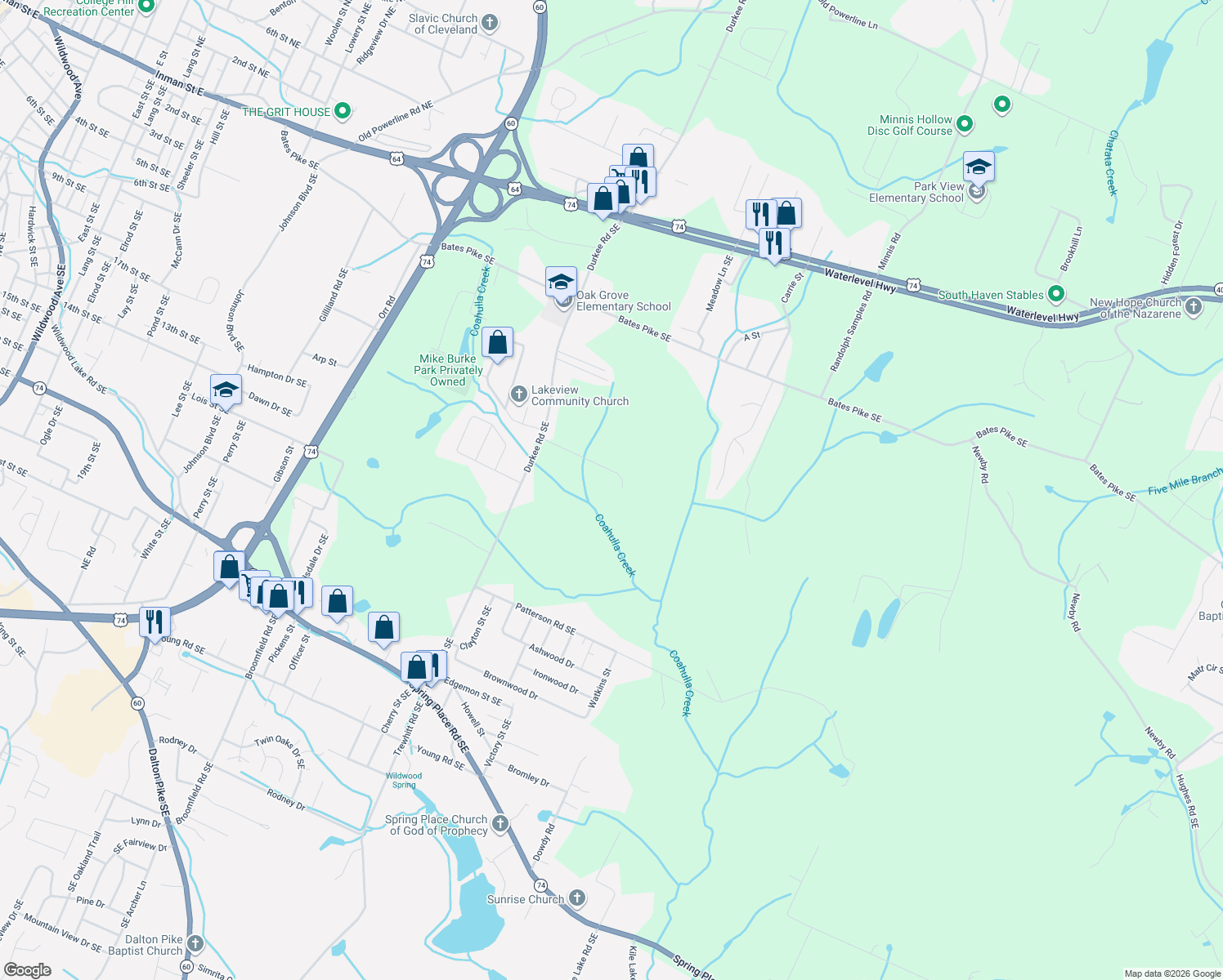map of restaurants, bars, coffee shops, grocery stores, and more near 871 Durkee Rd SE in Cleveland