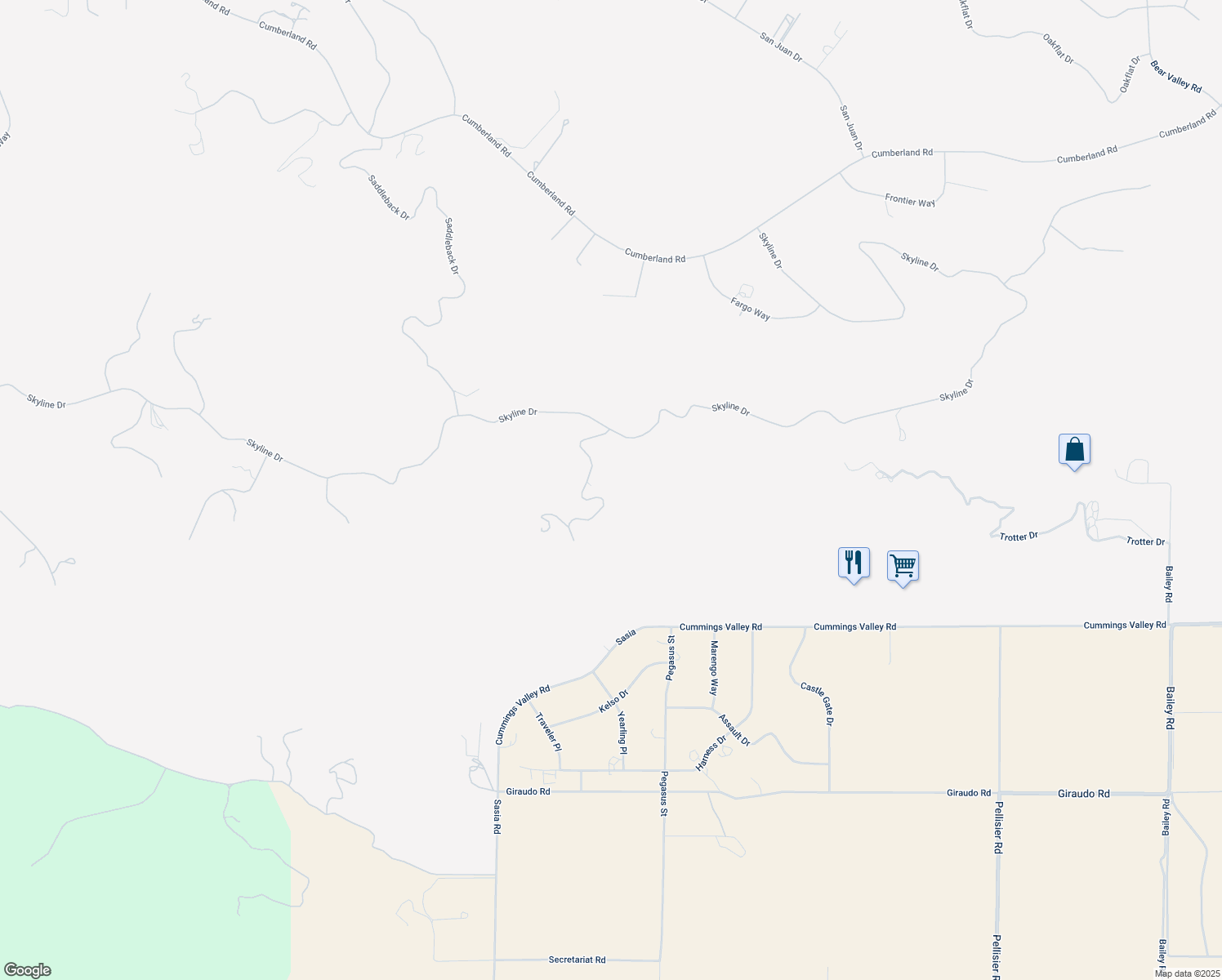 map of restaurants, bars, coffee shops, grocery stores, and more near 21900 Horizon Court in Bear Valley Springs