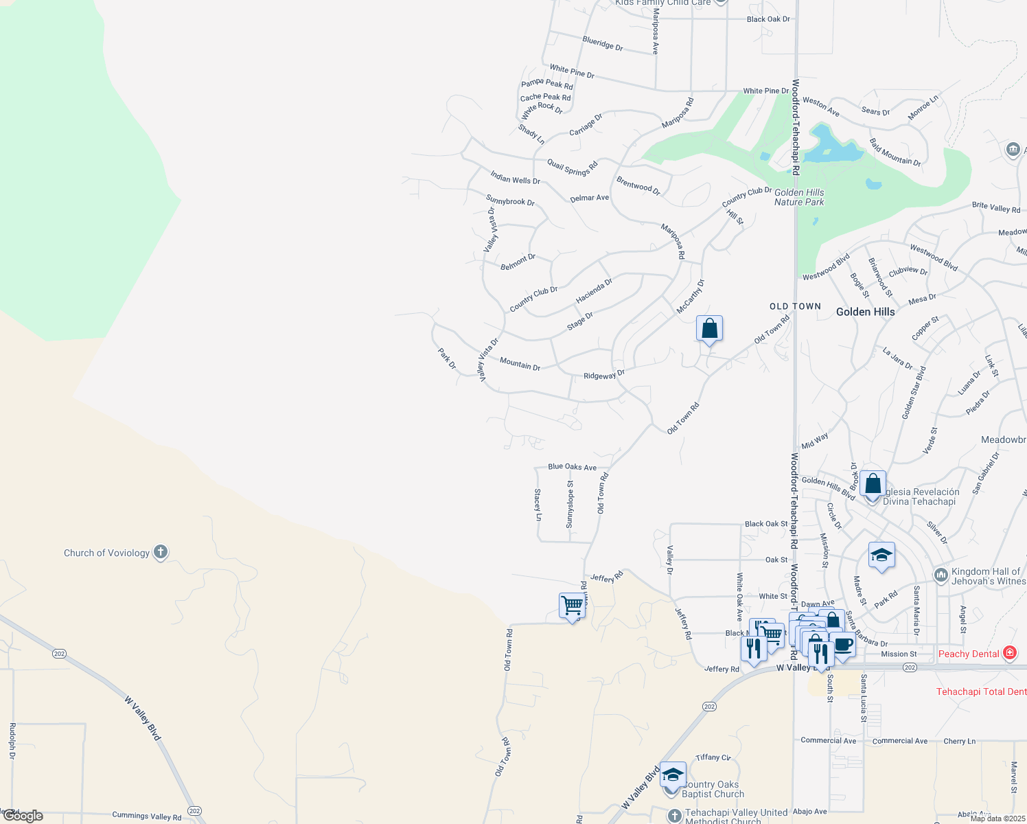 map of restaurants, bars, coffee shops, grocery stores, and more near 21416 Prospect Avenue in Tehachapi