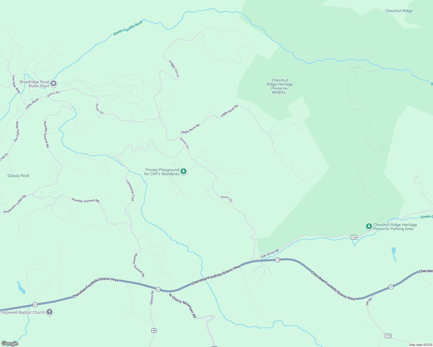 map of restaurants, bars, coffee shops, grocery stores, and more near 605 Raven Road in Landrum
