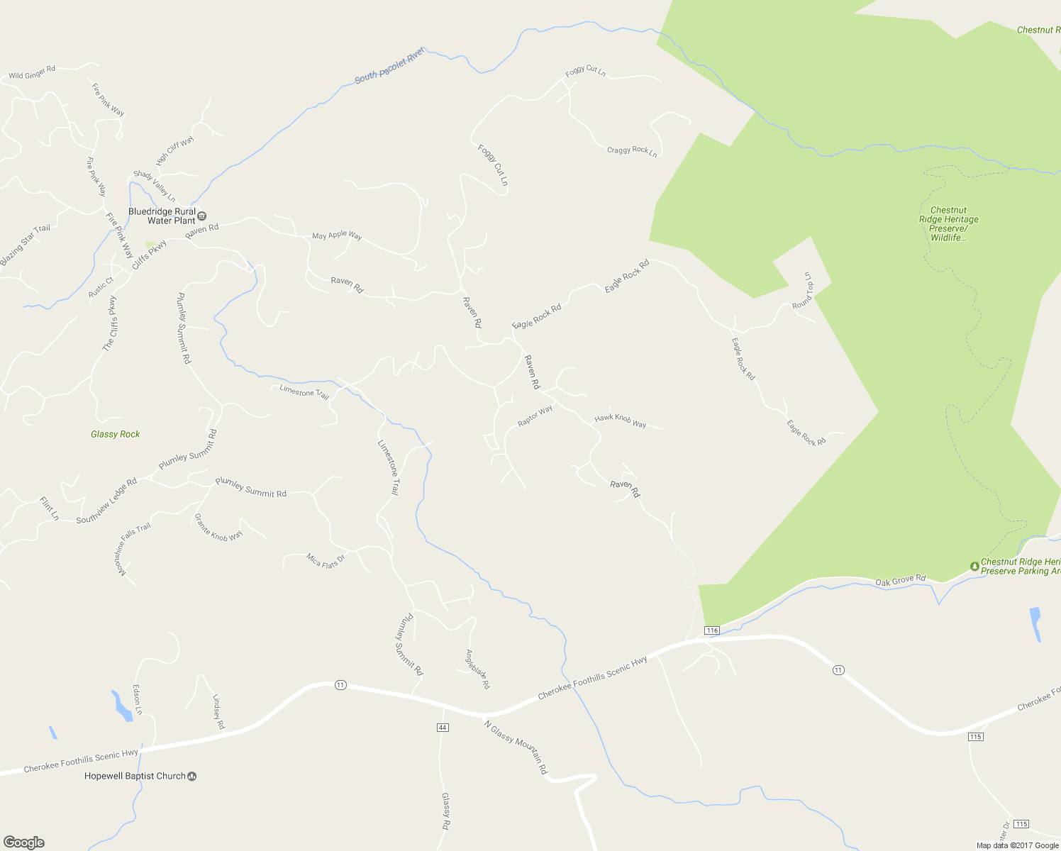 map of restaurants, bars, coffee shops, grocery stores, and more near 17 Raptor Way in Landrum