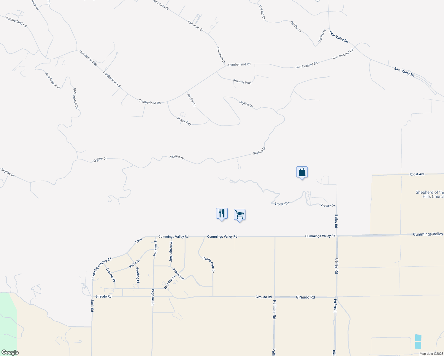 map of restaurants, bars, coffee shops, grocery stores, and more near 26929 Trotter Drive in Tehachapi