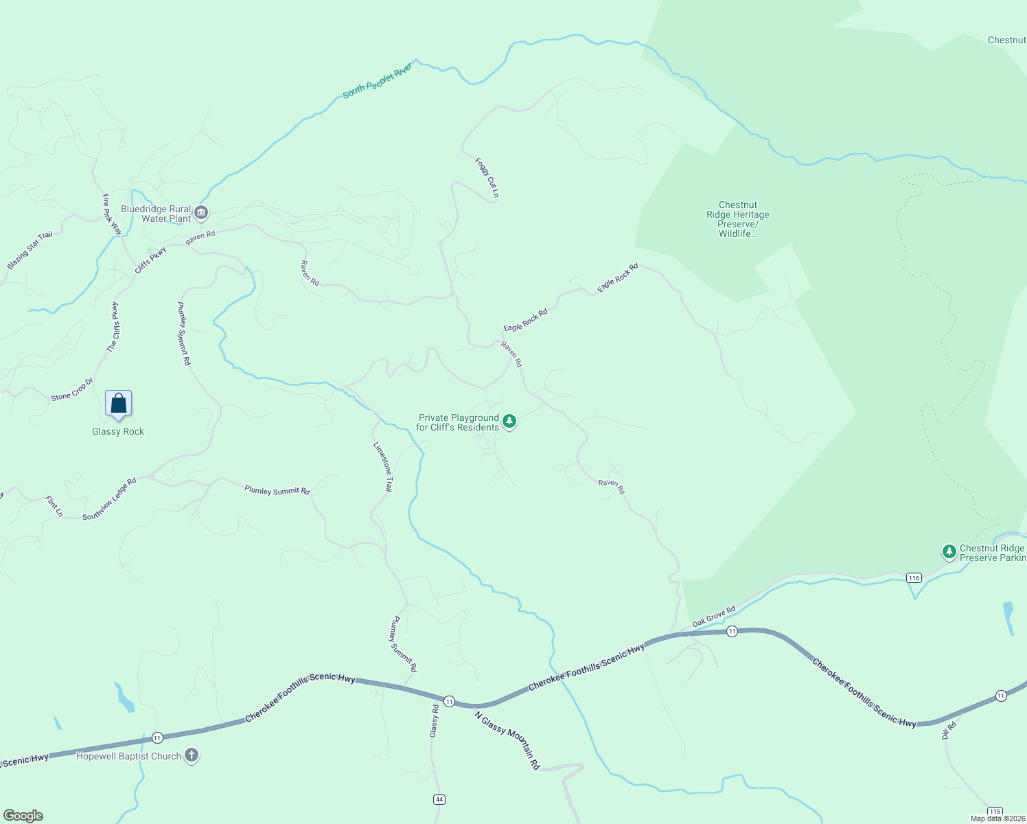map of restaurants, bars, coffee shops, grocery stores, and more near 17 Raptor Way in Landrum