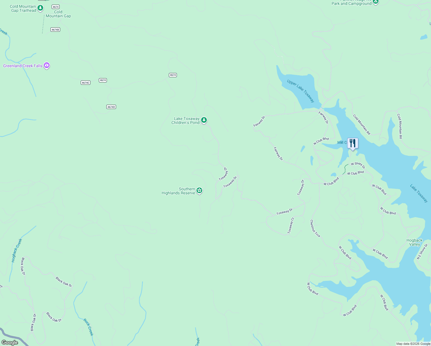 map of restaurants, bars, coffee shops, grocery stores, and more near Grey Fox Run in Lake Toxaway